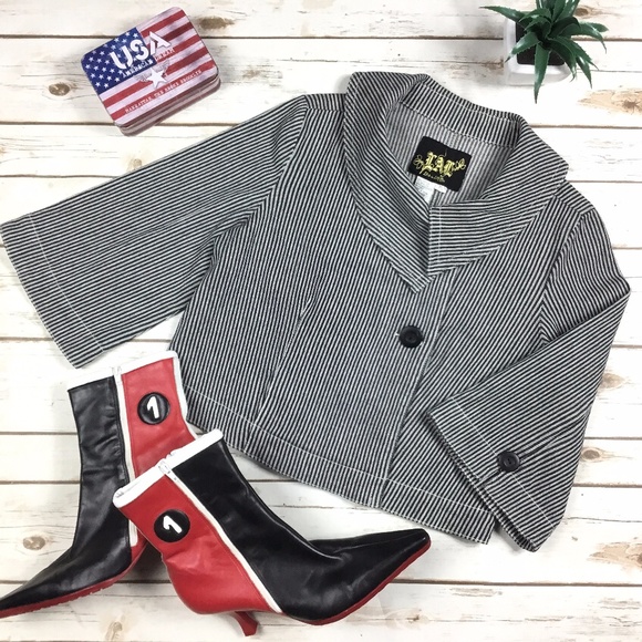 Live A Little Jackets & Blazers - Live A Little Black & White Pin Stripe Crop Jacket